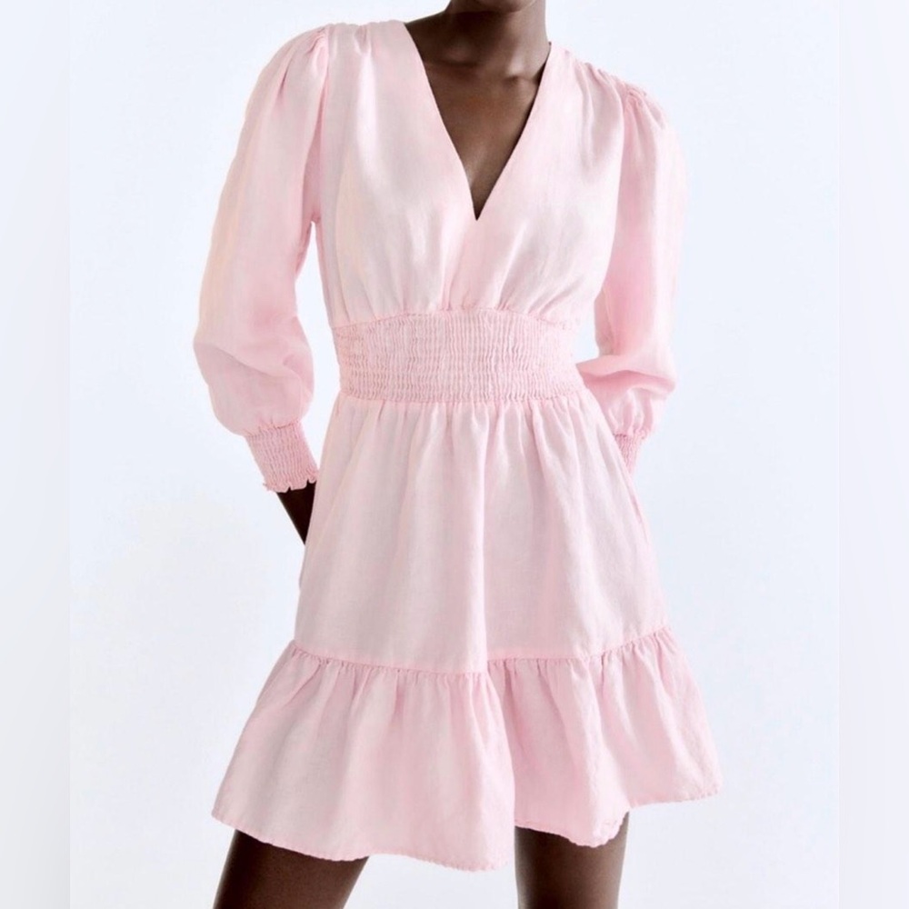 Zara light pink linen dress XS